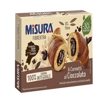 CAIYA Misura Fibrextra Cornetti di Pasta Sfoglia Integrale con Ripieno al Cioccolato Fondente 308g