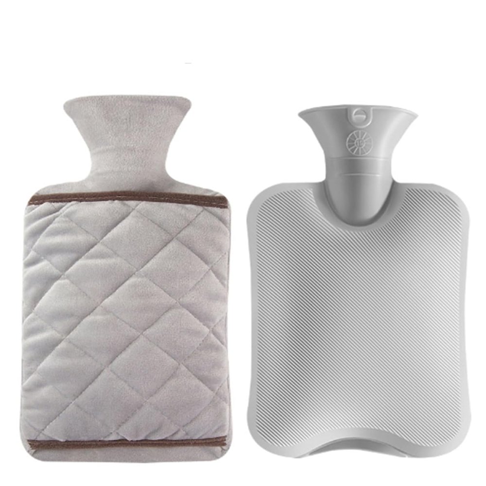 2L Hot Water Bag with Cover,Hot Water Bottle,Warm Water Bottle for Bed,Classic Rubber Hot Water Bag,for Hot and Cold Therapy, Pain Relief, Muscles Sore (Gray)