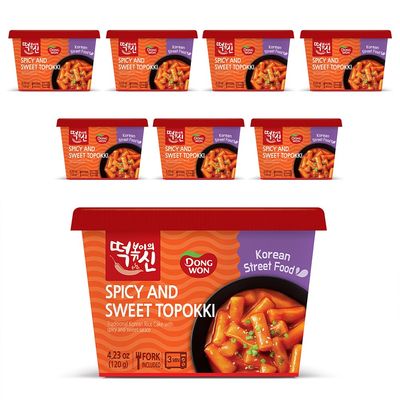 [Dongwon] Authentic Korean Rice Cake Topokki with Sweet and Spicy Kick | Popular Korean Street Food | Easy to Prepare | Perfect Balance of Sweetness and Spice in a Chewy Delight (8 Bowls)