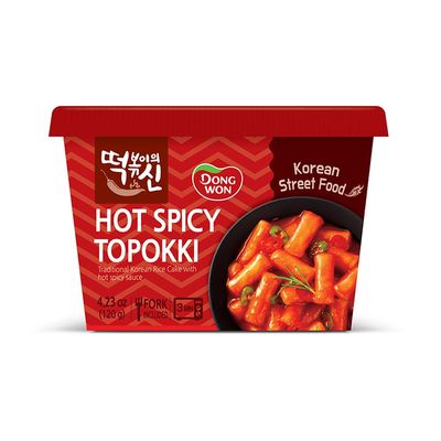 [Dongwon] Intense Fiery Hot Spicy Korean Rice Cake Topokki | Popular Korean Street Food | Easy to Prepare | Bold and Flavorful Chewy Snack for Spice Enthusiasts (1 Bowl)