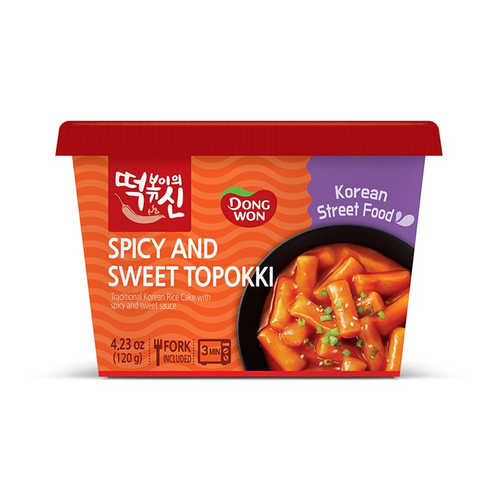 [Dongwon] Authentic Korean Rice Cake Topokki with Sweet and Spicy Kick | Popular Korean Street Food | Easy to Prepare | Perfect Balance of Sweetness and Spice in a Chewy Delight (1 Bowl)