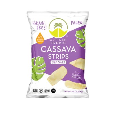 ARTISAN TROPIC Cassava Strips - Vegan, Paleo, Gluten Free Chips  Non-GMO Healthy Snack Potato Chip Alternative for Lunches, Dipping, Parties - Baked Cassava Flour Chips  Sea Salt (4.5 Oz - 6 Pack)