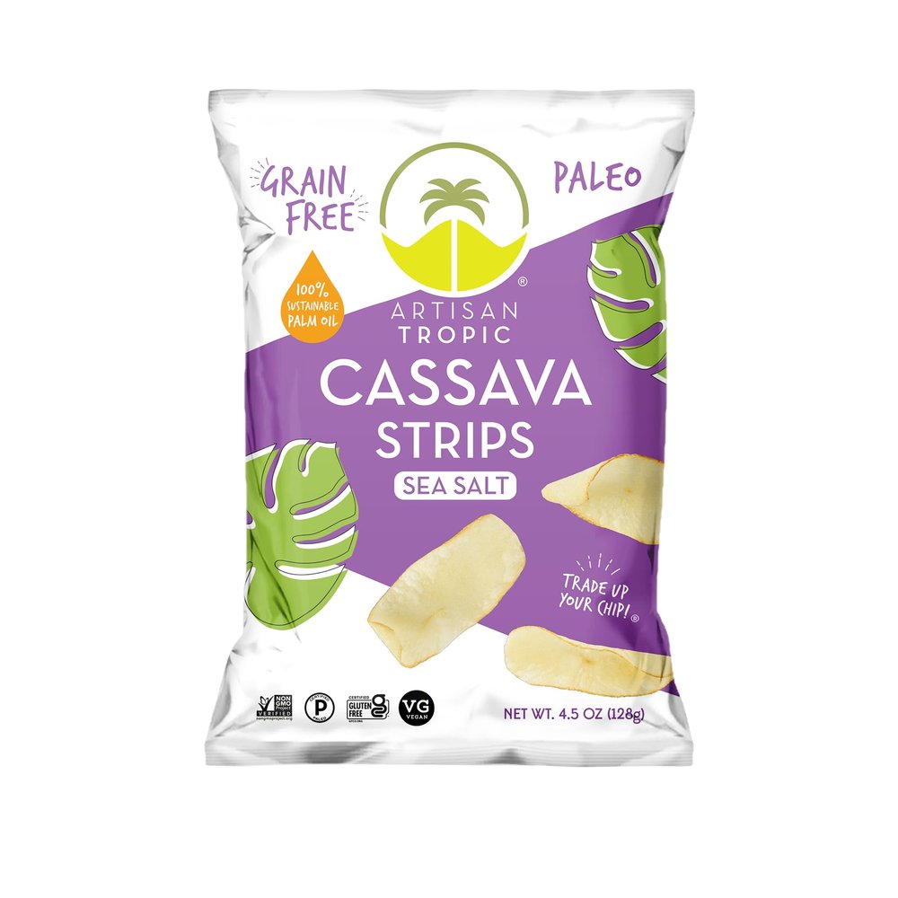 ARTISAN TROPIC Cassava Strips - Vegan, Paleo, Gluten Free Chips  Non-GMO Healthy Snack Potato Chip Alternative for Lunches, Dipping, Parties - Baked Cassava Flour Chips  Sea Salt (4.5 Oz - 6 Pack)