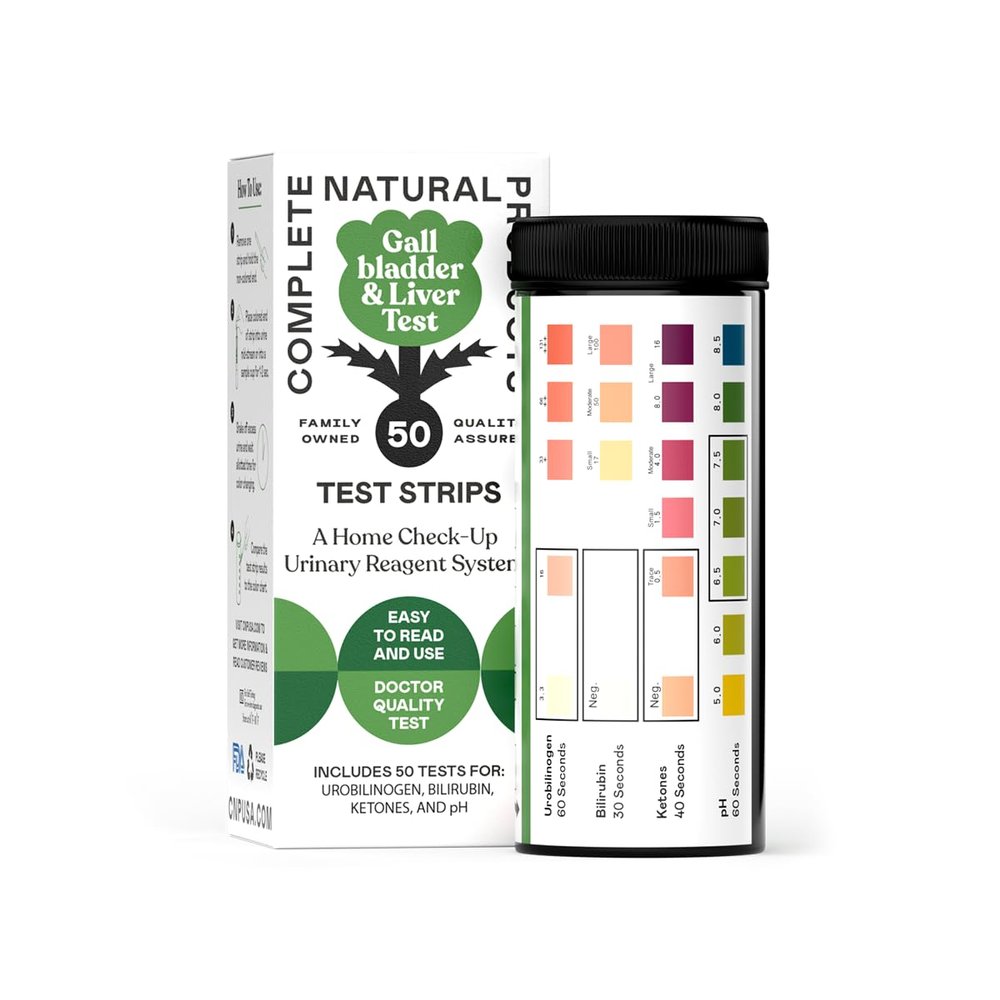 Complete Natural Products Gallbladder & Liver Urinalysis Kit, 50 Count Strips, Urobilinogen, Bilirubin, Ketones, pH