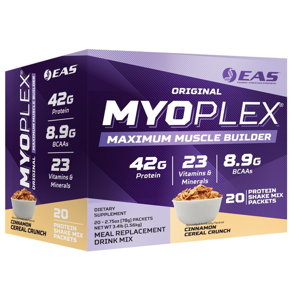 EAS Original Myoplex Maximum Muscle Builder, Meal Replacement Protein Drink Mix | Quality Protein Blend | 42g Protein | 20 Individual Packet (Cinnamon Cereal Crunch)