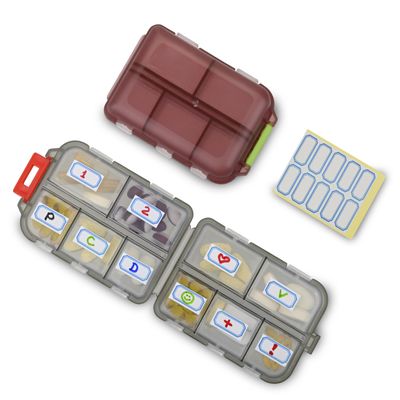 2 Pack Travel Portable Pill Organizer Pocket Size, with 10 Compartments, 10 Sticky Notes, Small Fold Pill Boxes of Two Colors. Perfect for Travel or Home Use.