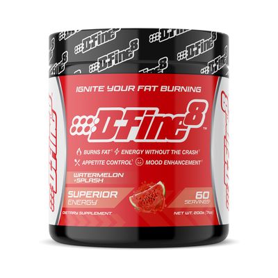 D-Fine8 Thermogenic Pre-Workout Energy Powder & Shredding Supplement, Boost Energy Mood & Focus, Sugar Free, Contains Senactiv, Endurance, 300mg Caffeine, N-Acetyl-L-Tyrosine (Watermelon Splash)