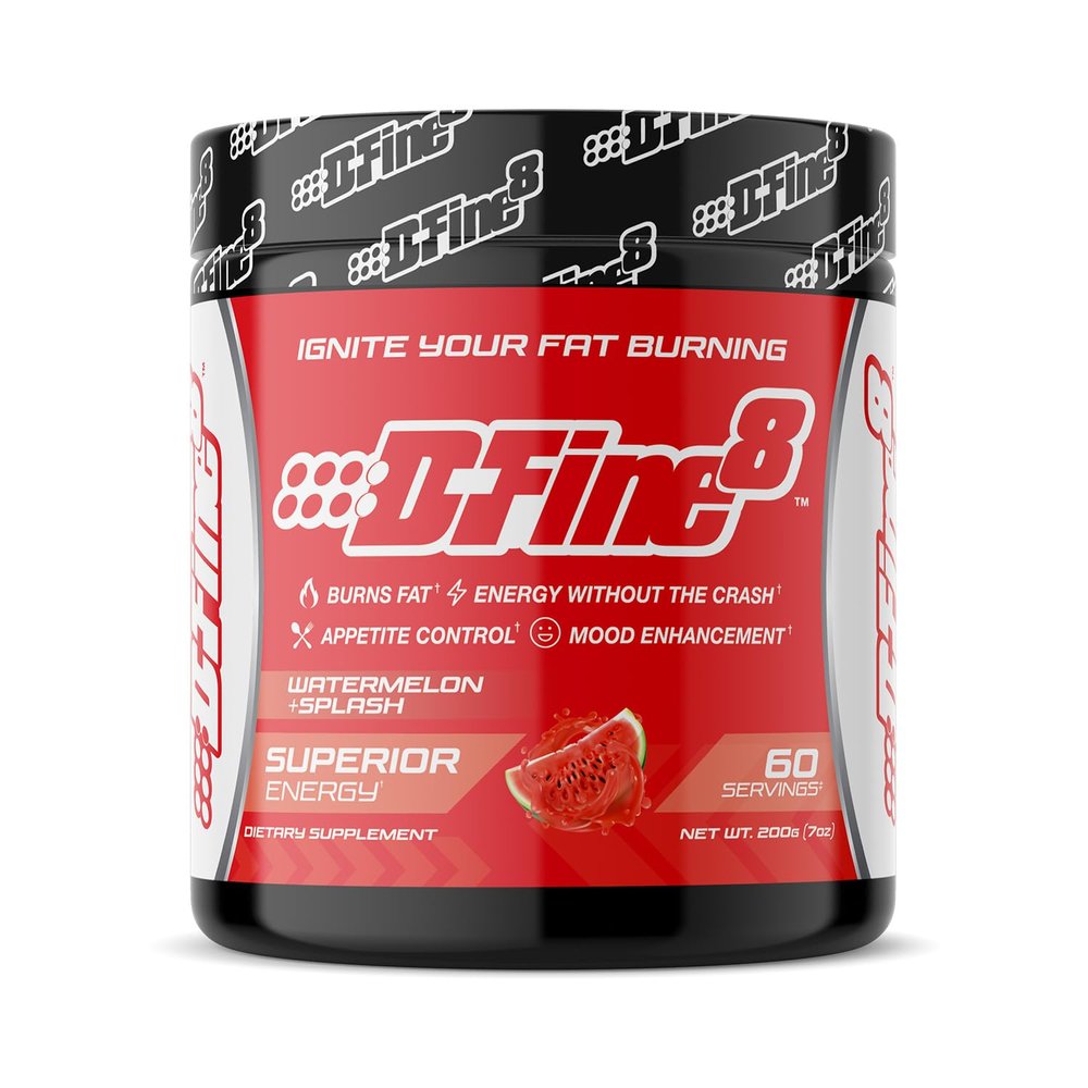 D-Fine8 Thermogenic Pre-Workout Energy Powder & Shredding Supplement, Boost Energy Mood & Focus, Sugar Free, Contains Senactiv, Endurance, 300mg Caffeine, N-Acetyl-L-Tyrosine (Watermelon Splash)