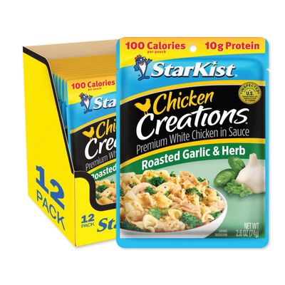 StarKist Chicken Creations Roasted Garlic & Herb Pouch (2.6 oz - 12 Pack) Fully Cooked High Protein White Meat, No Draining, Ready to Eat for Salad and Sandwiches