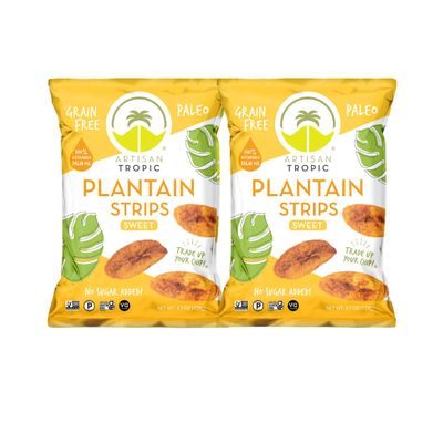 ARTISAN TROPIC Plantain Strips - Vegan, Paleo, Gluten Free Chips  Whole 30 Approved Foods Non-GMO Healthy Snack for Lunches, Dipping, Parties - Baked Banana Chips  Naturally Sweet (4.5 Oz - 2 Pack)