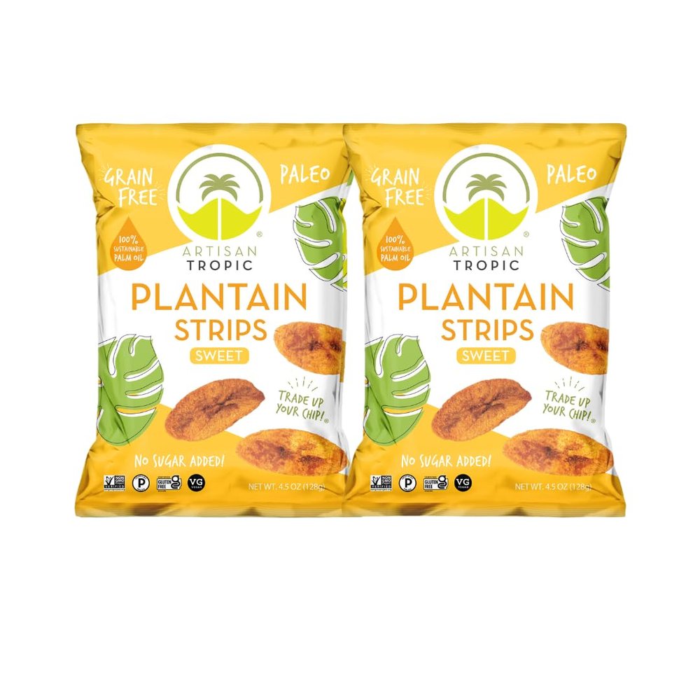 ARTISAN TROPIC Plantain Strips - Vegan, Paleo, Gluten Free Chips  Whole 30 Approved Foods Non-GMO Healthy Snack for Lunches, Dipping, Parties - Baked Banana Chips  Naturally Sweet (4.5 Oz - 2 Pack)
