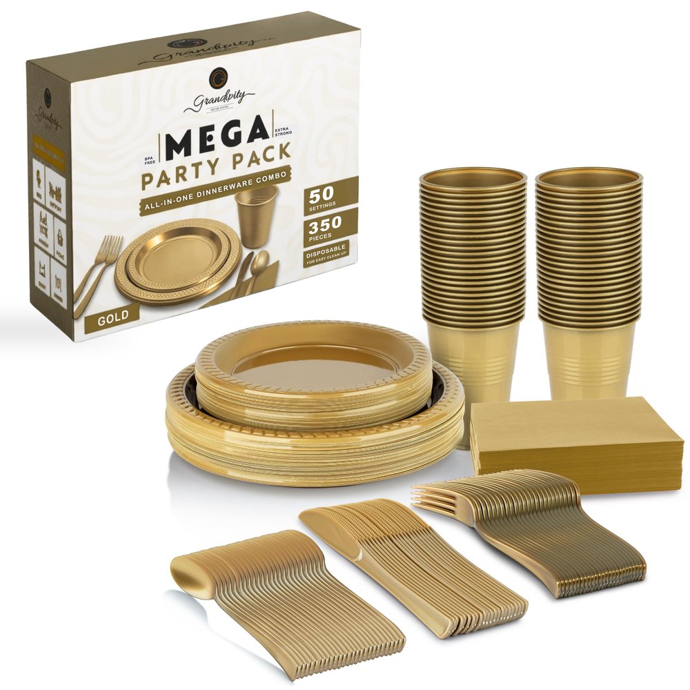 Grandipity Disposable Plastic Dinnerware Sets for Parties (350 pcs)