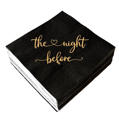 The Night Before Cocktail Napkins, 50 Pack Black and Gold Disposable Paper Napkins for Rehearsal Dinner Wedding Bridal Shower Engagement Bachelor Bachelorette Party, Beverage Table Decorations, 3 Ply