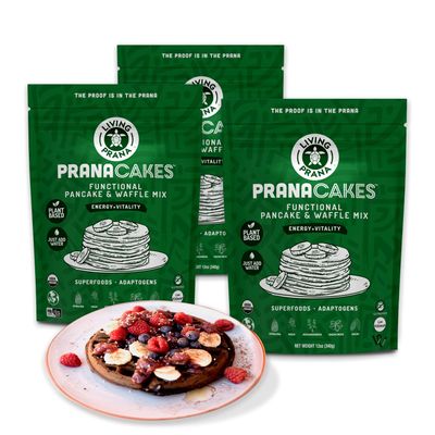 PranaCakes Superfood Organic Pancake & Waffle Mix Gluten Free | Energy, Vitality & Mood Balancing | Plant-based Protein | Just-Add-Water | By LIVING PRANA | 12oz (3-pack)