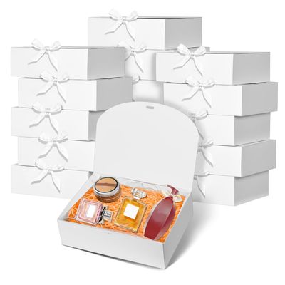 15Pack Gift Boxes with Lids, 10.6x7.8x3.1 Inches Bridesmaid Proposal Boxes with Ribbon, White Gift Boxes for Presents,Kraft Paper Boxes for Wedding Christmas Birthday Baby Shower Party