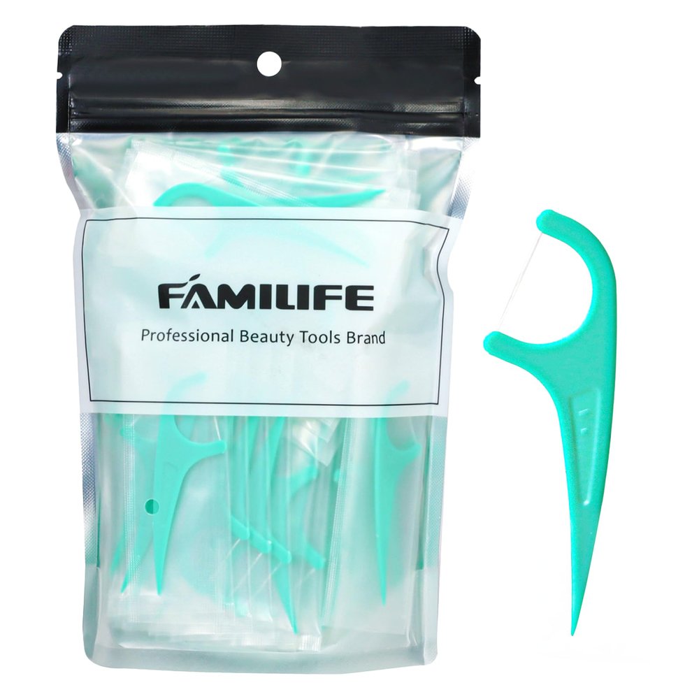 FAMILIFE Individually Wrapped Floss Picks, 100PCS Mint Dental Floss Cleaner, Tooth Picks Flossers with Portable Individual Packaging, Toothpicks Helps to Fight Tooth Decay and Keep Your Teeth Clean