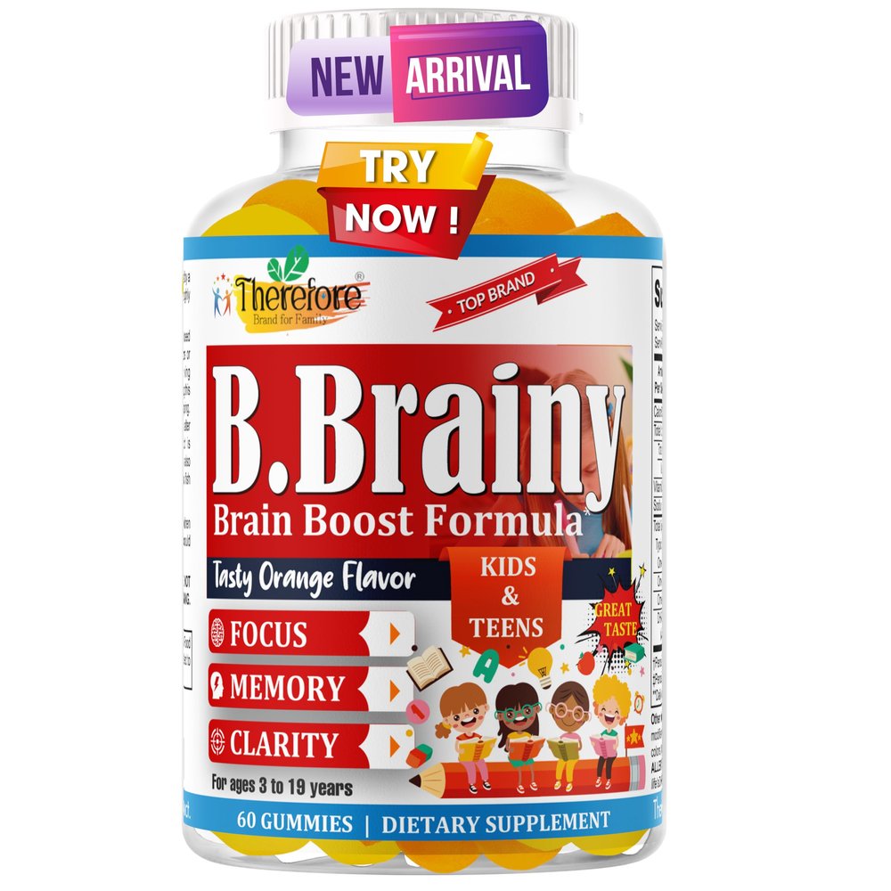 B.Brainy Focus Gummies for Kids & Teens, Kids Focus and Attention Supplements, Brain Focus Vitamins, Vegan Omega 3 EPA/DHA, Support Memory, Clarity, Concentration, Low Sugar 60 Gummies