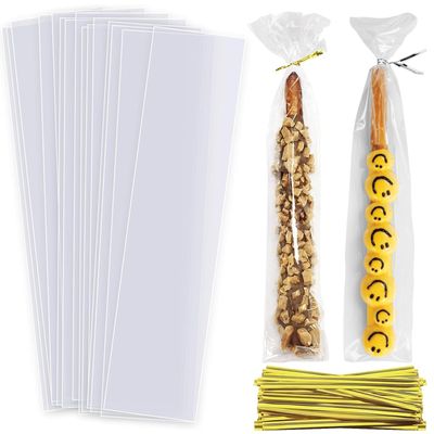 Clear Pretzel Rod Bags Candy Bags 200pcs 2X10" Cellophane Treat Party Favor Goodie Cake Pop Gift Apple Cello with Ties