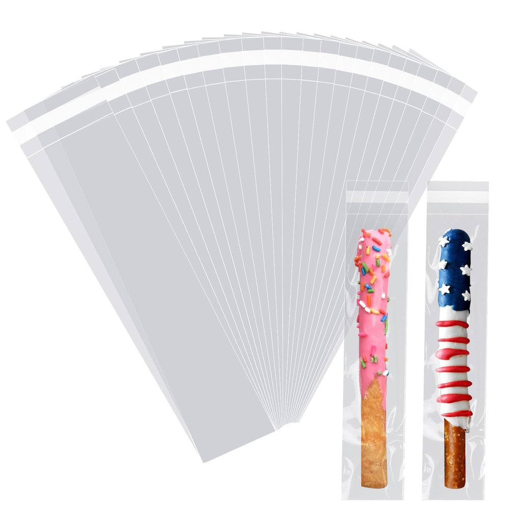 Clear Pretzel Rod Bags 3x11" 200Pcs Long Self Adhesive Sealing Cellophane Sealing Resealable Candy Pretzel Sticks Individual Gift Favors Plastic Packaging Bag
