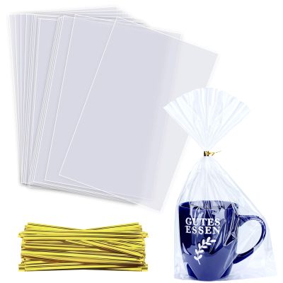 OYAVISR Clear Candy Bags 100pcs 7X12 Cellophane Treat Bags Party Favor Bag Goodie Cake Pop Gift Apple Cello for Gift Baskets Bakery Cookie with Ties