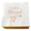 50 Pack "He AskedShe Said Yes" Paper Cocktail Napkins for Engagement Bridal Shower Bachelorette Party Wedding Disposable Party Napkins Rose Gold Foil and White Beverage Napkins 3 Ply view 1