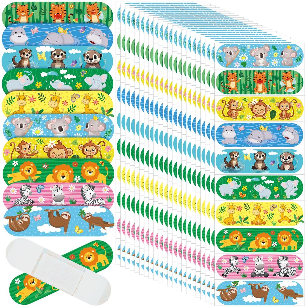 Patelai 300 Pieces Kids Bandages Bulk 10 Styles Children's Adhesive Flexible Colorful Cute Cartoon Bandages Waterproof Breathable Stickers Protection Care Cuts for Girls Boys(Animals)