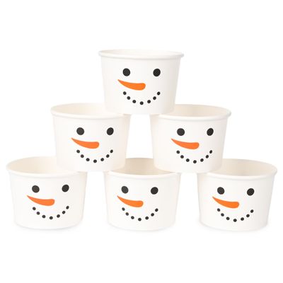 AimFun 50Pcs Christmas Snowman Treat Snack Cups 9 Oz.Disposable Dessert Bowls Smiling Snowman Face Paper Ice Cream Cups for Treats Cupcakes Winter Holiday Festive Party Favor Supplies Decor