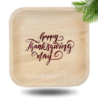 10" Palm Leaf Plates w/Happy Thanksgiving Print- Package of 25ct