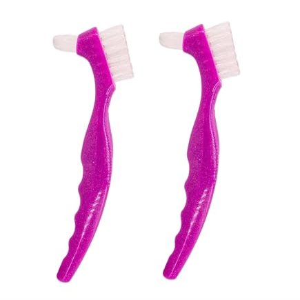 AmeriCan Goods 2/Pcs Glitter Purple Denture Care Brushes Hard Duble Sided Cleaning Denture Toothbrushes