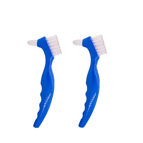 AmeriCan Goods 2/Pcs Blue Denture Care Brushes Glitter Firm Hard Duble Sided Cleaning Denture Toothbrushes