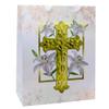 10" Gift Bag with Cross and Lilly Design | Includes Tissue Paper and Gift Tag | Great Gift Wrap for Christian Occasions | Baptism, First Holy Communion, Confirmation view 1