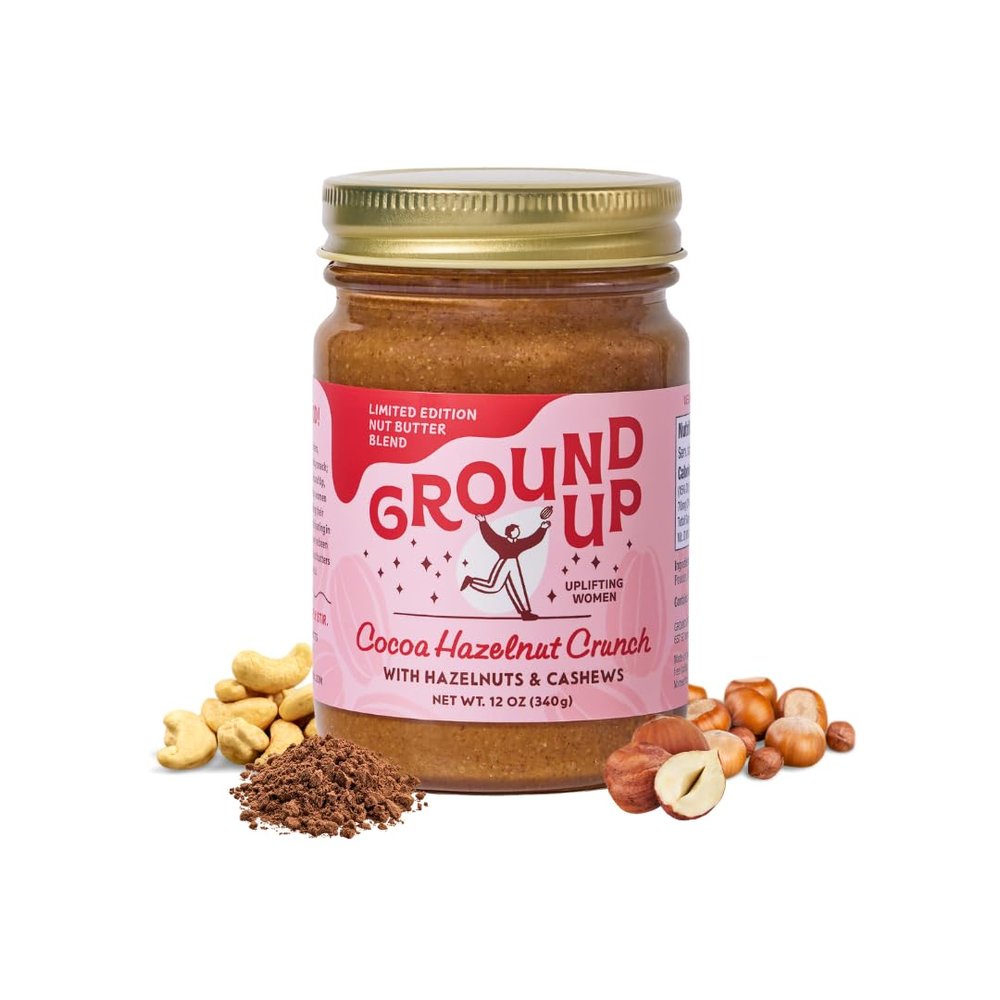 Ground Up Hazelnut & Cashew Nut Butter - Cocoa Hazelnut Crunch - Peanut Free, Dairy-Free, Gluten-Free - 1 Jar 12oz