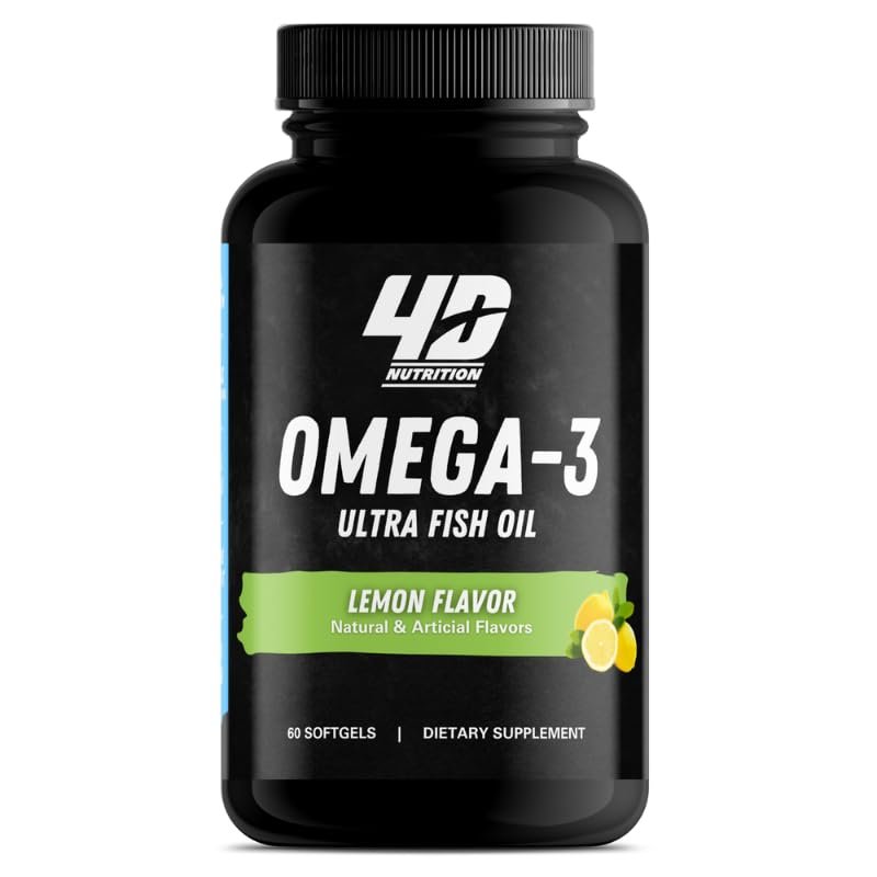 4D NUTRITION Omega-3 Fish Oil Supplement with EPA & DHA - Heart, Brain, Joints, Skin, Eyes & Immune Health - Non-GMO 60 Softgels