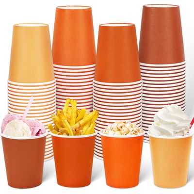 100Pcs Orange Paper Cups 9oz Gradient Fall Color Disposable Coffee Cups Beverage Drinking Cup Autumn Party Cup for Cold Hot Drinks Fall Thanksgiving Party Supplies