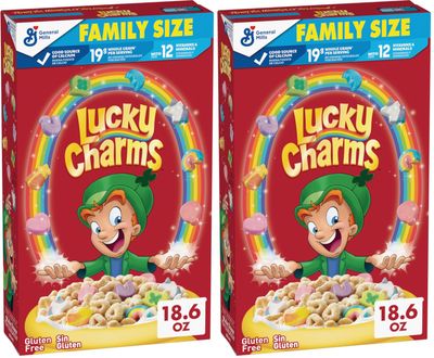 Lucky Charms Cereal with Marshmallows, Gluten Free Cereal Made with Whole Grain, Family Size, 18.6 oz (Pack of 2)