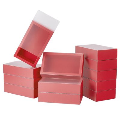 BENECREAT 12 Pack Red Rectangle Drawer Kraft Boxes, 17.2x10.2x4.2cm/6.77x4.02x1.65 inch Present Packaging Boxes with Frosted PVC Windows for Chocolates, Handmade Soap, Cosmetic Samples