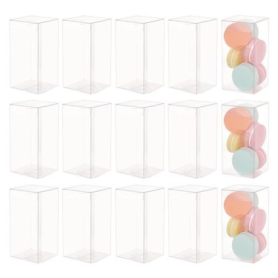 BENECREAT 20PCS Transparent PVC Favor Boxes, 2.36x2.36x4.76 inch/6x6x12cm Rectangle Clear Plastic Containers for Christmas, Wedding, Party, Birthdays Favors