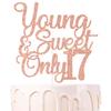 Rose Gold Glitter Young & Sweet Only 17 Cake Topper, Dancing Queen 17/Happy 17th Birthday/Holy Shit You're 17, Funny 17th Birthday Party Decorations view 1