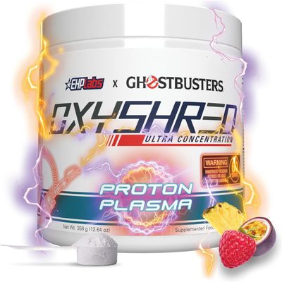 EHP Labs x Ghostbusters OxyShred Pre Workout Powder & Shredding Supplement - Preworkout Powder with Acetyl L Carnitine, Energy Boost Drink - Proton Plasma, 60 Servings