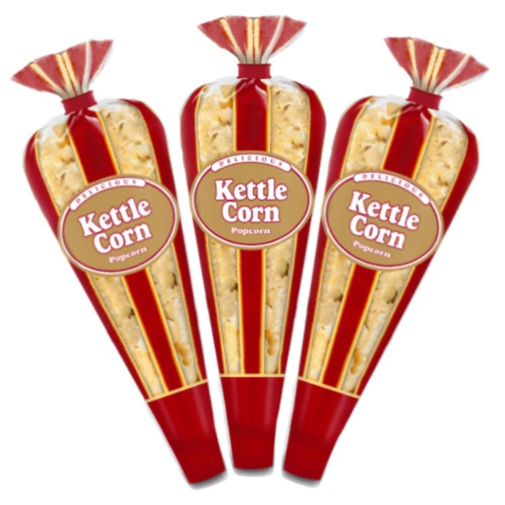 Gourmet Kettle Corn Mini Cones 3 Pack with Exclusive Inspirational Vinyl Sticker - Small Storage Space Friendly and Great Stocking Stuffers - 2.7oz Total