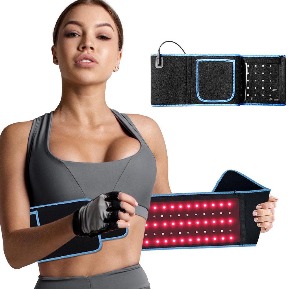 Red Light Infrared Therapy Belt: Pain Relief Device LED Red Light Therapy Lamp Near Body Large Pad Wrap with Timer Control for Back Shoulder Waist Muscle Black