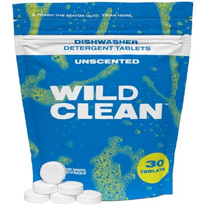 Wild Clean | Dishwasher Detergent Tablets | Unscented Plastic-Free & Eco Friendly Alternative to Liquid Pods - Natural, Sustainable| 30 Pack