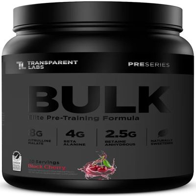 Transparent Labs Bulk Black Pre Workout - Clinically Dosed, Sugar Free Preworkout for Men and Women with Beta Alanine Powder, Citrulline Malate, & Caffeine - 30 Servings, Black Cherry