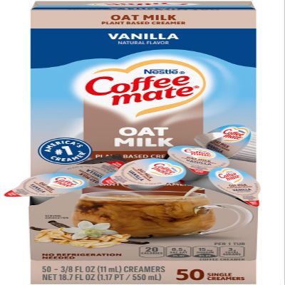 Nestle Coffee mate Plant Based Liquid Coffee Creamer Singles, Vanilla Flavored Oat Milk, 50 Ct Box
