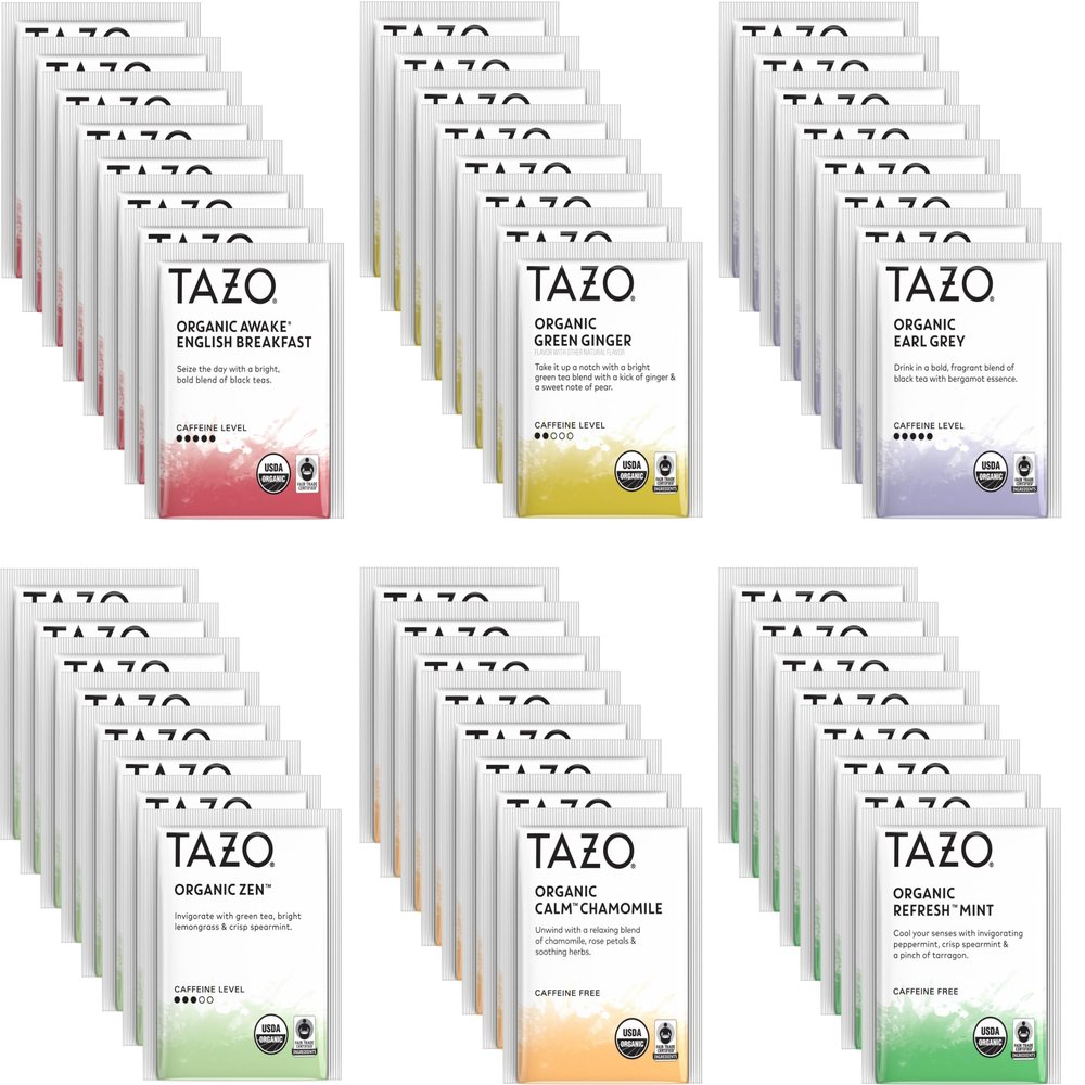 TAZO Tea Bags Sampler, 48 Count Variety Gift Box, 6 Different Flavors, 8 of each