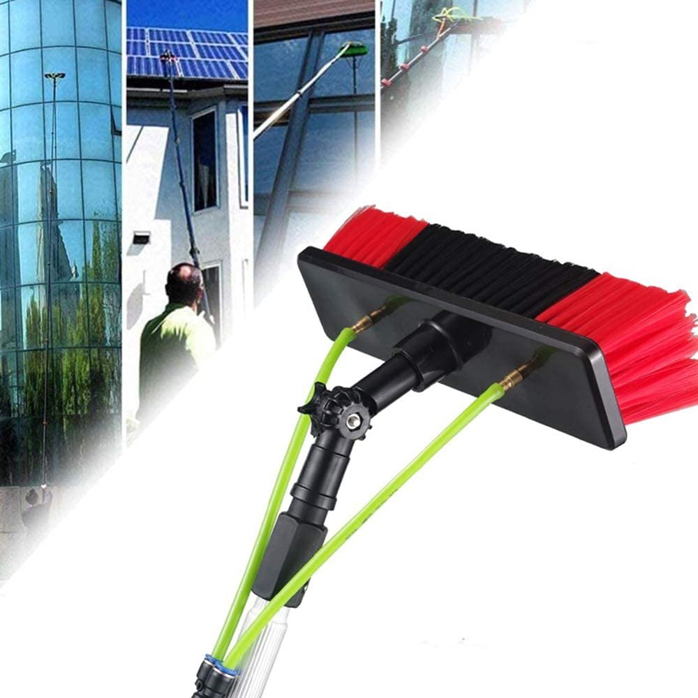 Window Cleaning Pole, 3-12M Photovoltaic Panel Cleaning Tool, Multi-Purpose Water Spray Brush, Extendable Cleaner for Trucks Windows Washing/3M Rod/50Cm Brush Head