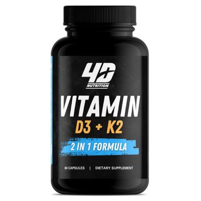 4D NUTRITION  Vitamin D3 + K2 - Vegan D3 5000iu (125mcg) and Vitamin K2 as MK7 for Immune & Bone Health - Vegan Certified, Gluten & Soy Free, 60 Veggie Softgels