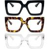 REAVEE 3 Pack Oversized Reading Glasses for Women Large Frame Extra Wide, Blue Light Blocking Readers Stylish Square Thick Eyewear, Black Leopard Clear 1.0 view 1