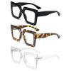 REAVEE 3 Pack Oversized Reading Glasses for Women Large Frame Extra Wide, Blue Light Blocking Readers Stylish Square Thick Eyewear, Black Leopard Clear 1.0 view 2