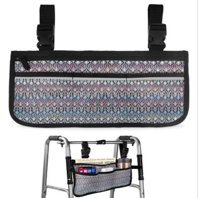 Abstract Multi,Wheelchair Side Bag,Wheelchair Walker Armrest Bags with Cup Holder & Reflective Stripes,Mobility Scooter Walker Rollator Wheelchair Minimalist Geometric Gradient Pink Blue White